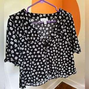 Black and white floral blouse